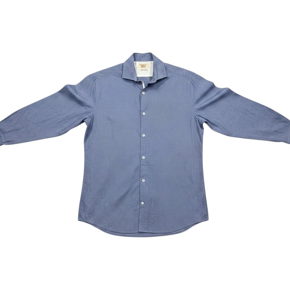 Original Penguin Heritage Slim Fit Blue Micro Pattern Shirt 14.5 32/33